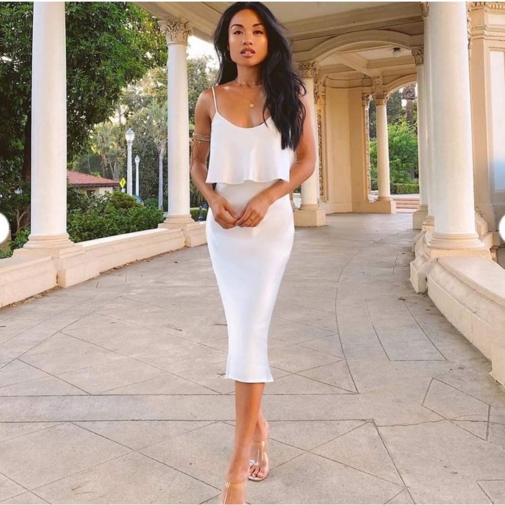 NADINE MERABI Ivory Silk Midi Dress - Picture 1 of 9